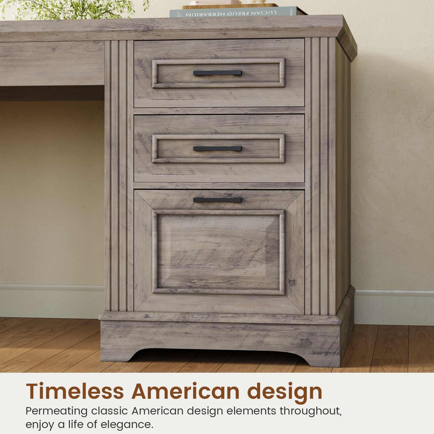55 Inches Computer Desk with Power Outlet and 3 Storage Drawers Grey