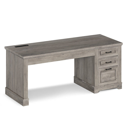 55 Inches Computer Desk with Power Outlet and 3 Storage Drawers Grey