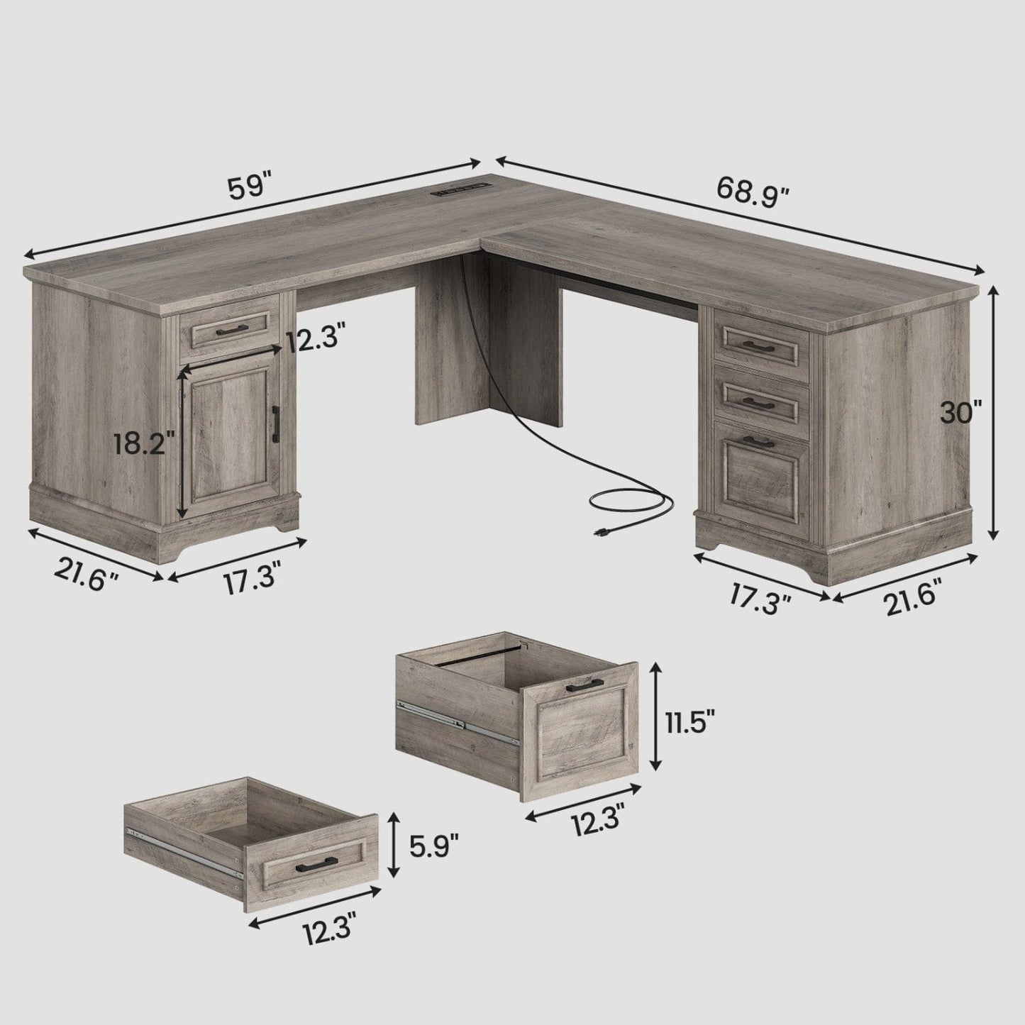 69 Inches L Shaped Computer Desk Grey