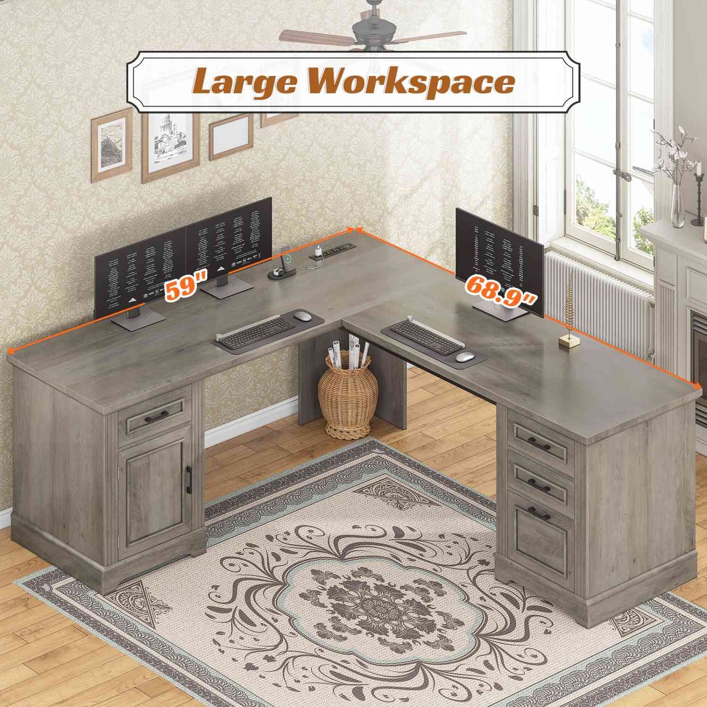 69 Inches L Shaped Computer Desk Grey