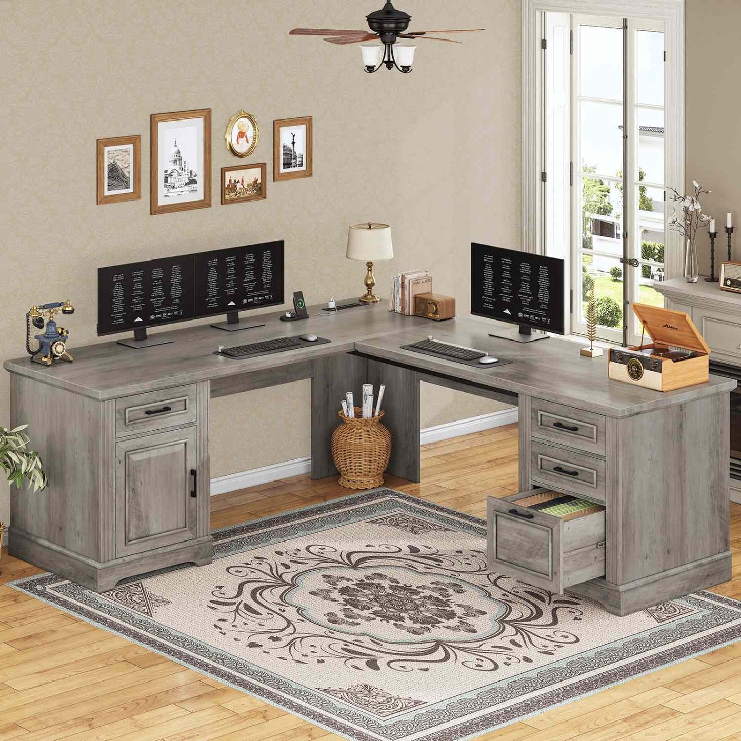 69 Inches L Shaped Computer Desk Grey