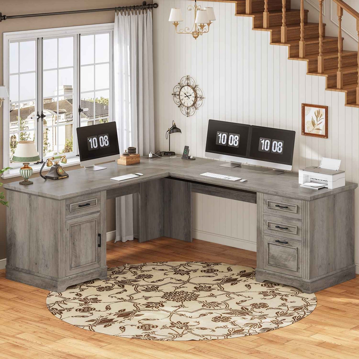 69 Inches L Shaped Computer Desk Grey