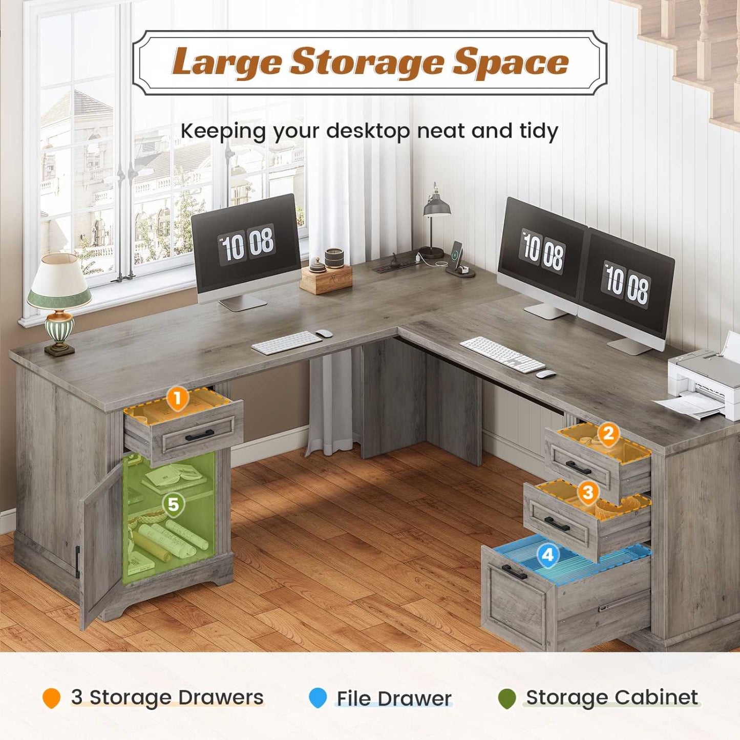 69 Inches L Shaped Computer Desk Grey