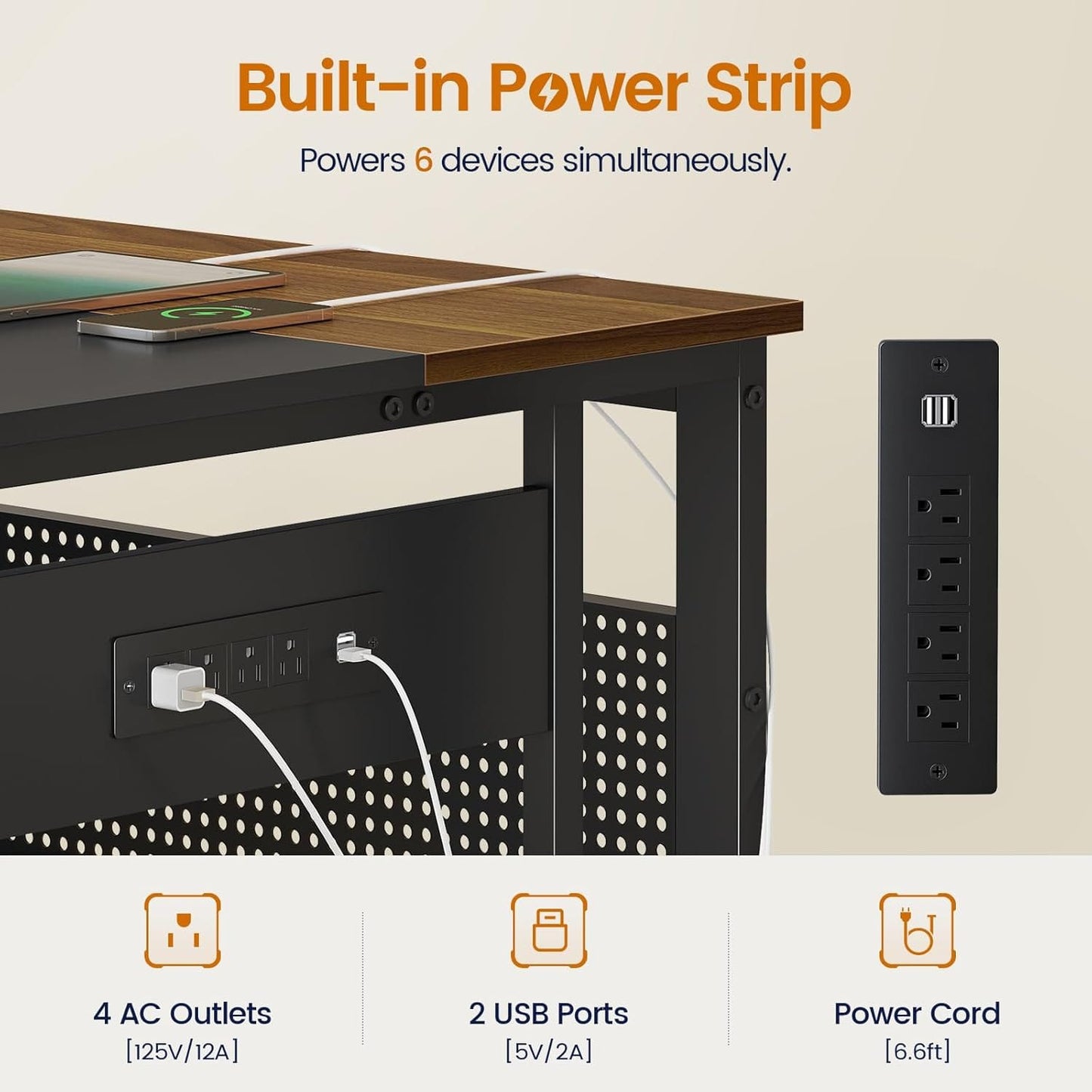 71 in Reversible L Shaped Executive Desk with Power Outlets Walnut