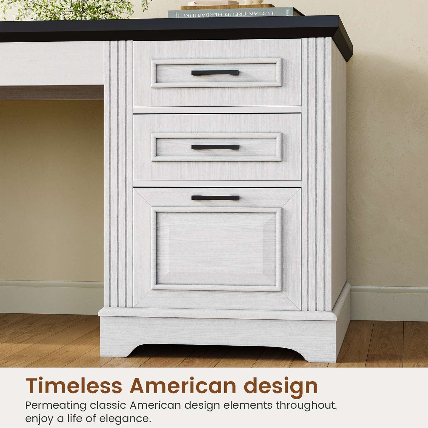 55 Inches Computer Desk with Power Outlet and 3 Storage Drawers White