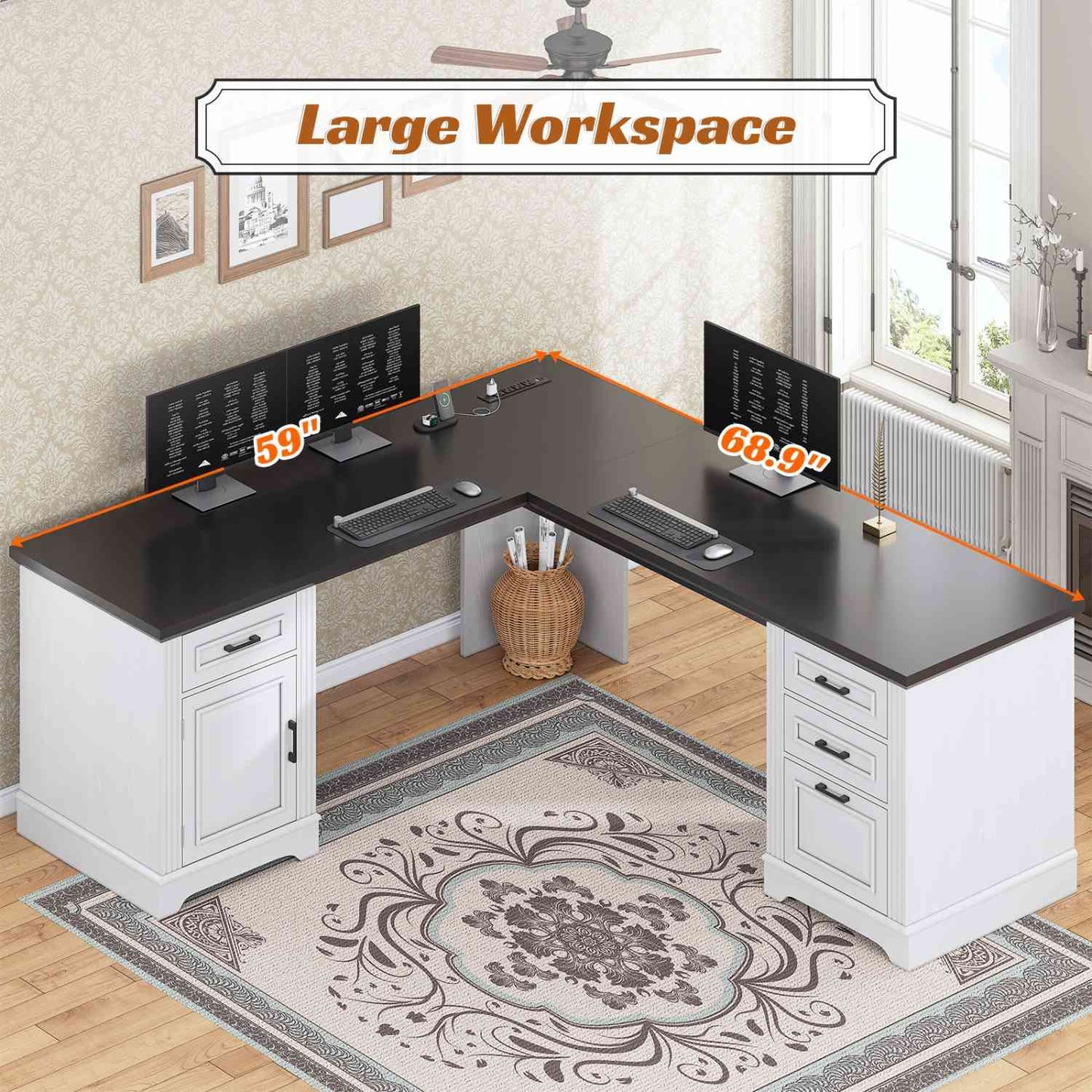 69 Inches L Shaped Computer Desk White