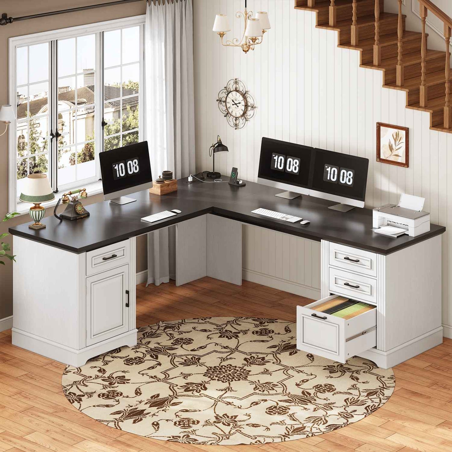 69 Inches L Shaped Computer Desk White