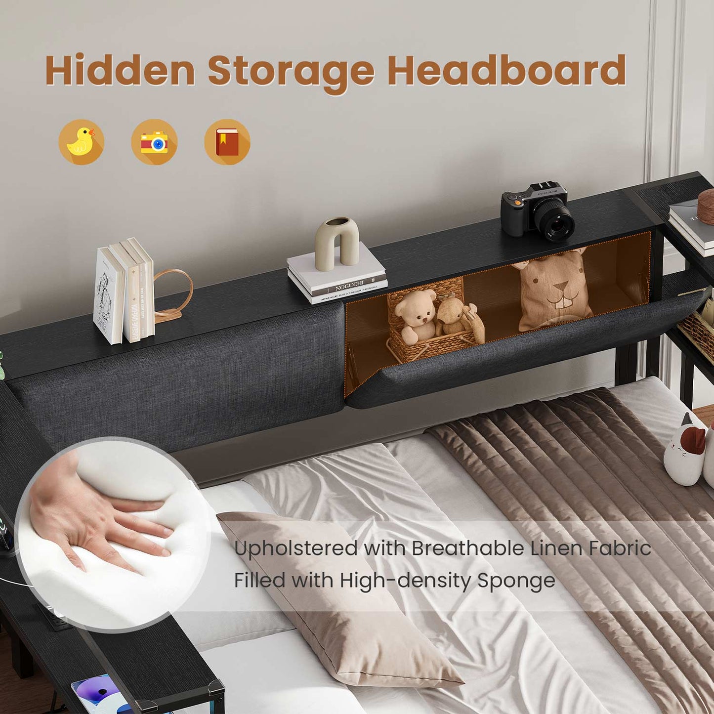 Full Size Daybeds with Charging Station and Storage Shelves Black