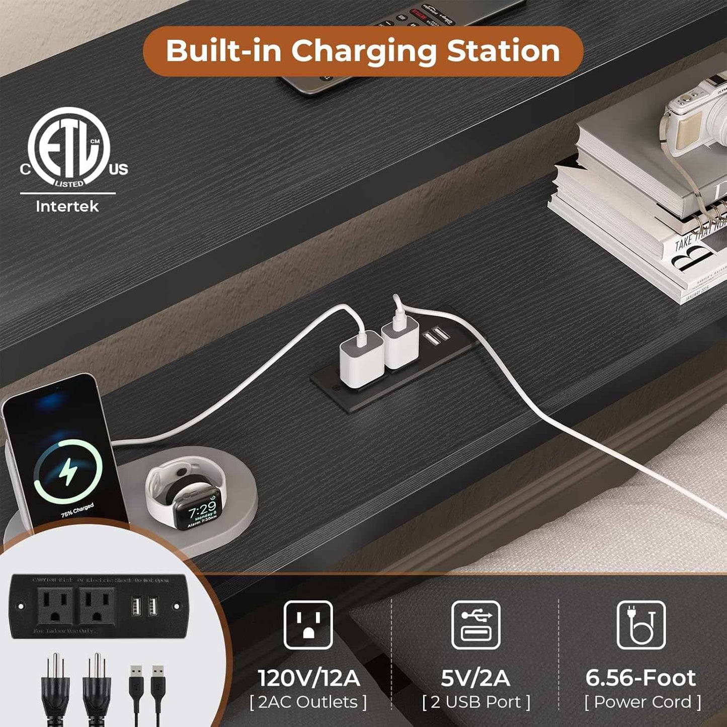 Twin Size Daybeds with Charging Station and Storage Shelves Black