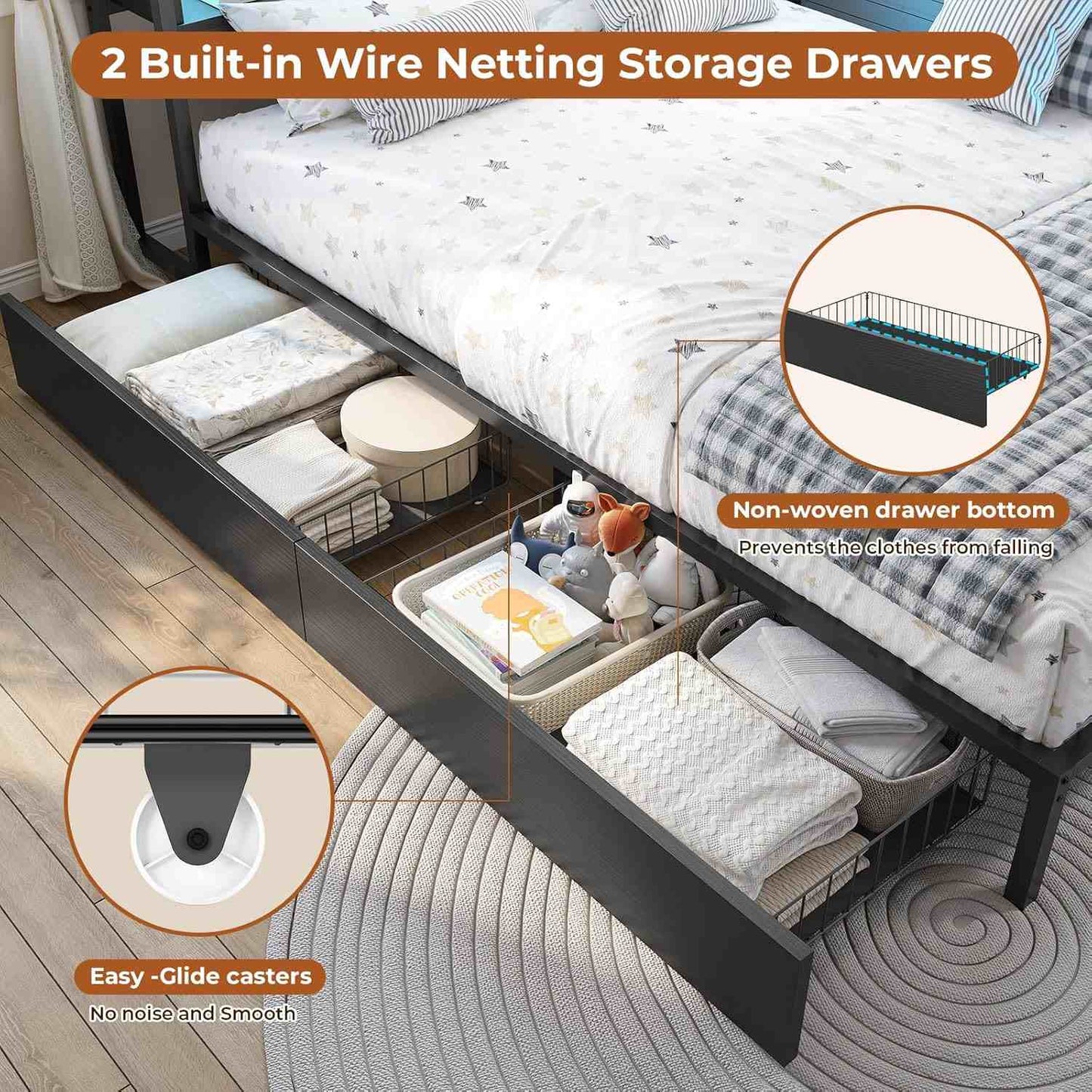 Twin Size Daybeds with Charging Station and Storage Shelves Black