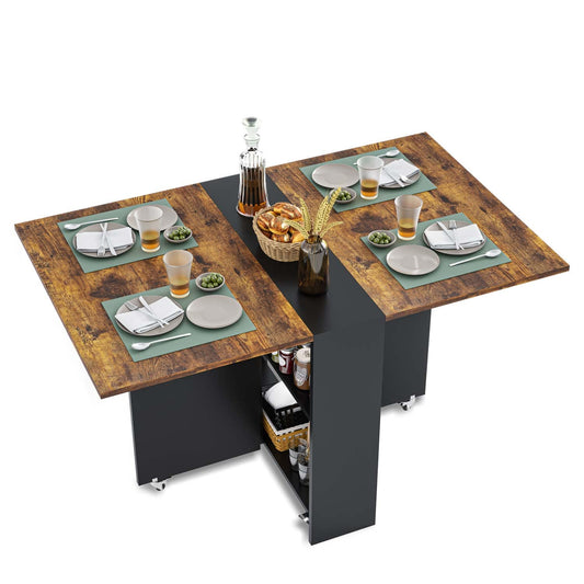 Folding Dining Table with Storage Shelf Brown and Black