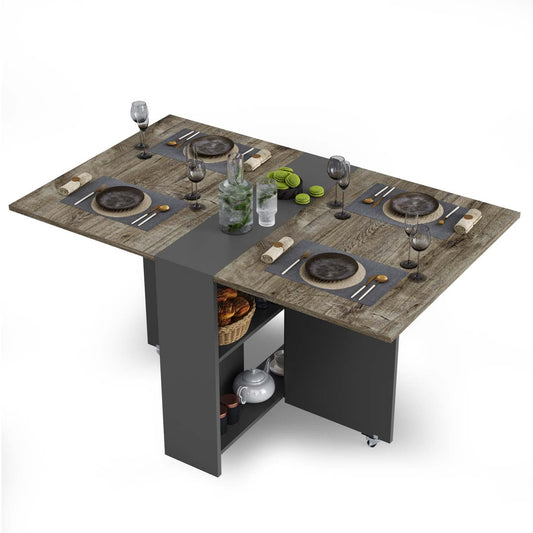 Folding Dining Table with Storage Shelf Chestnut and Grey