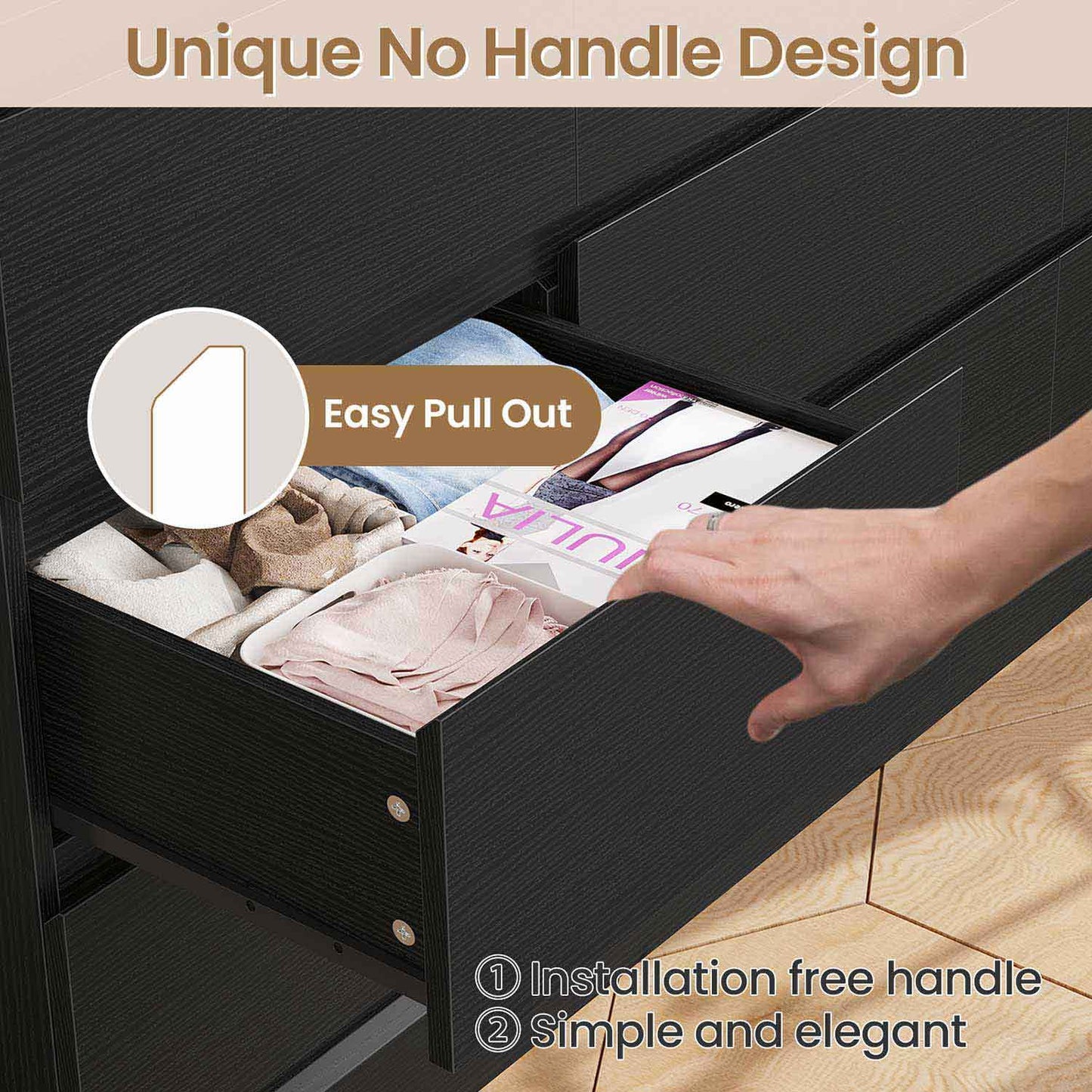 61.4 Inches Dresser with Power Outlets Black