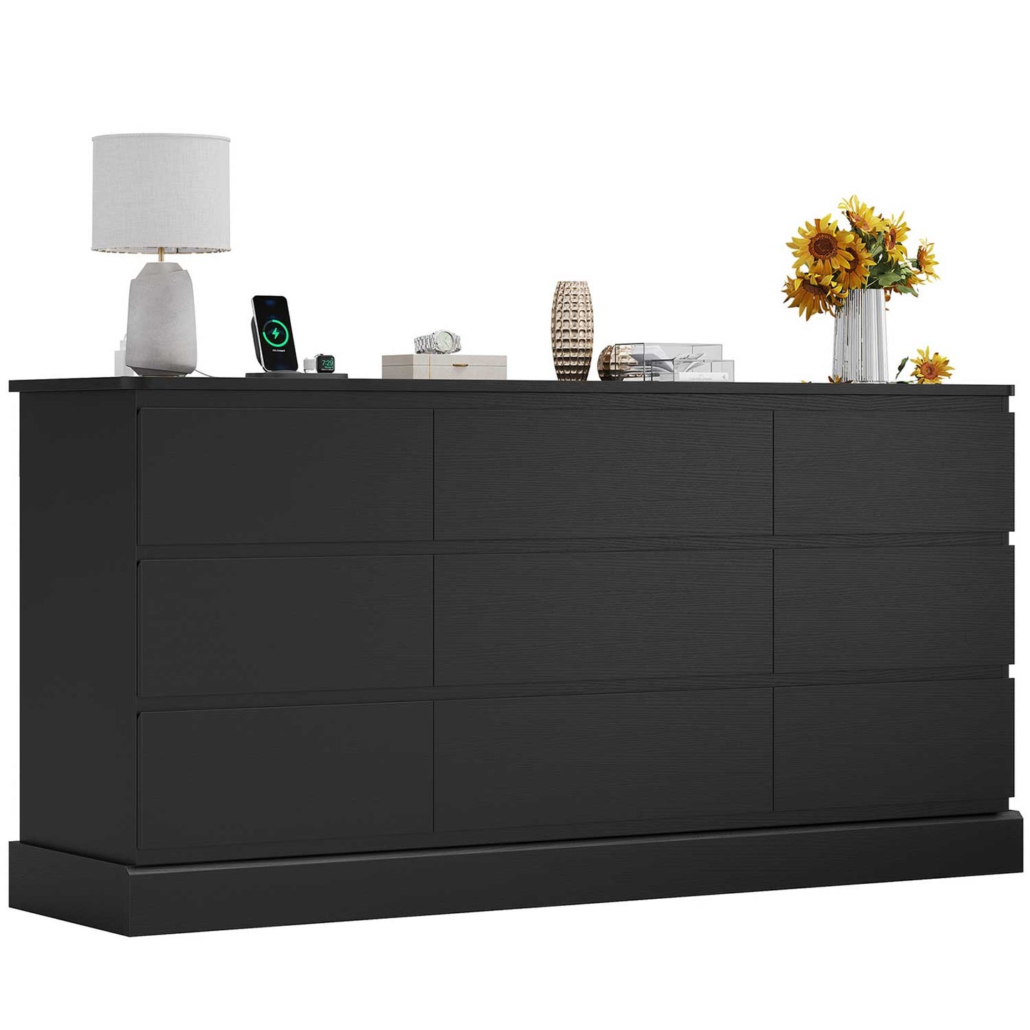 61.4 Inches Dresser with Power Outlets Black