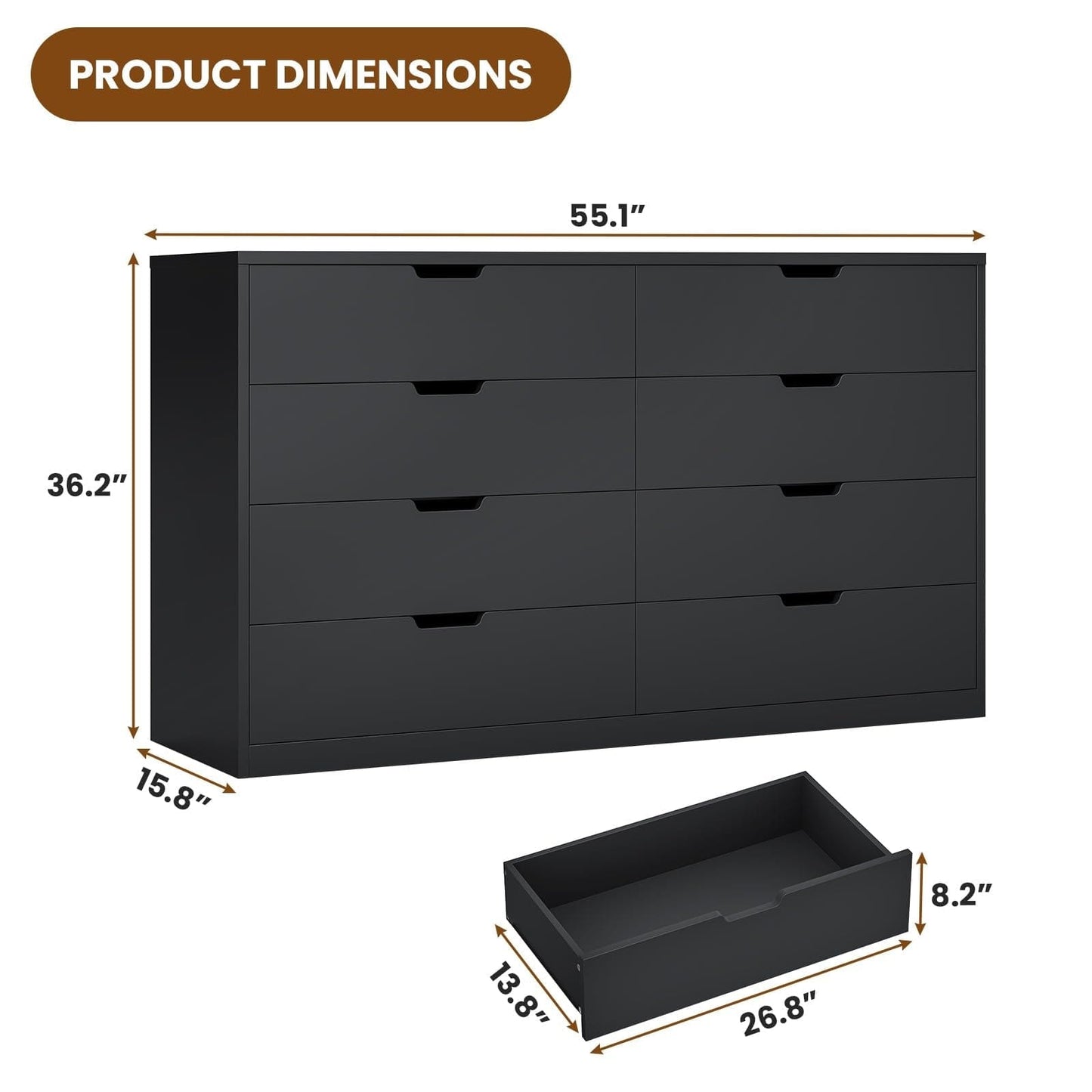 8 Drawers Dresser with Large Capacity Black