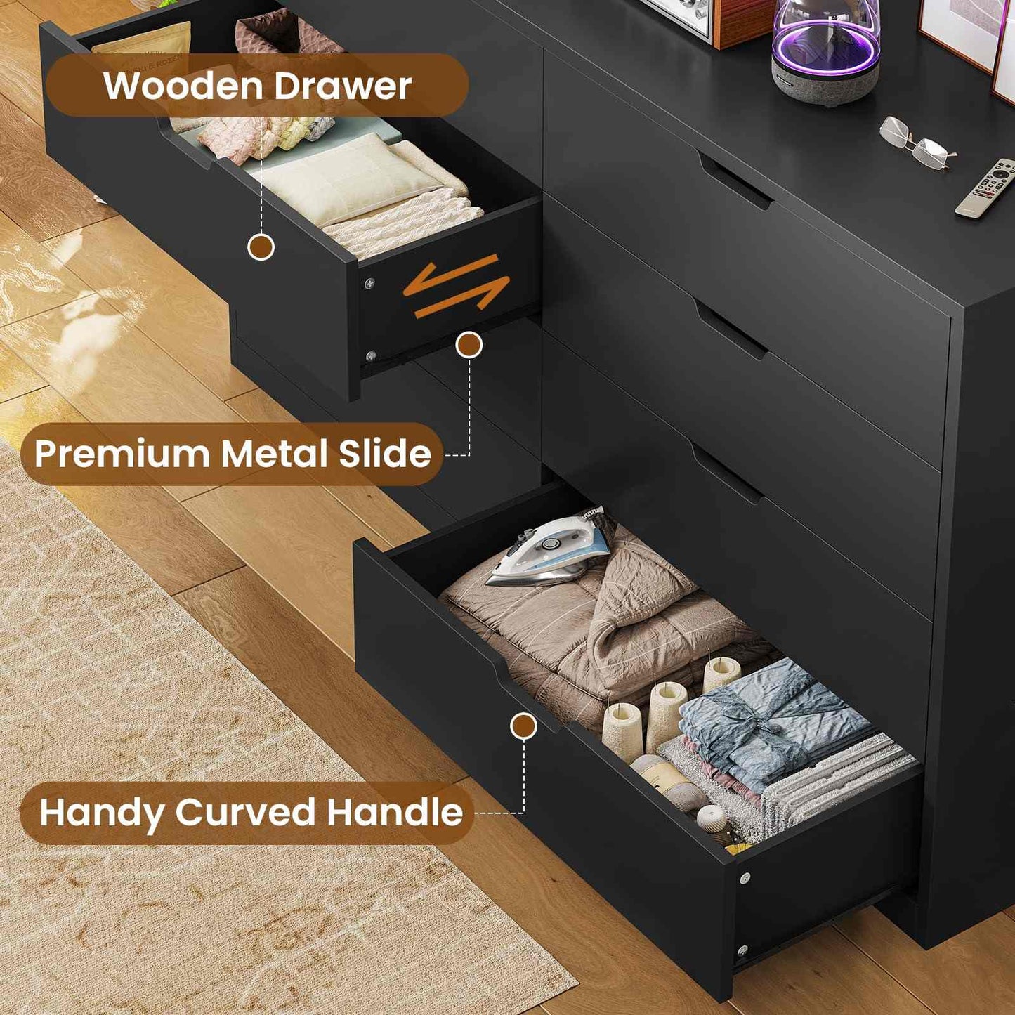 8 Drawers Dresser with Large Capacity Black