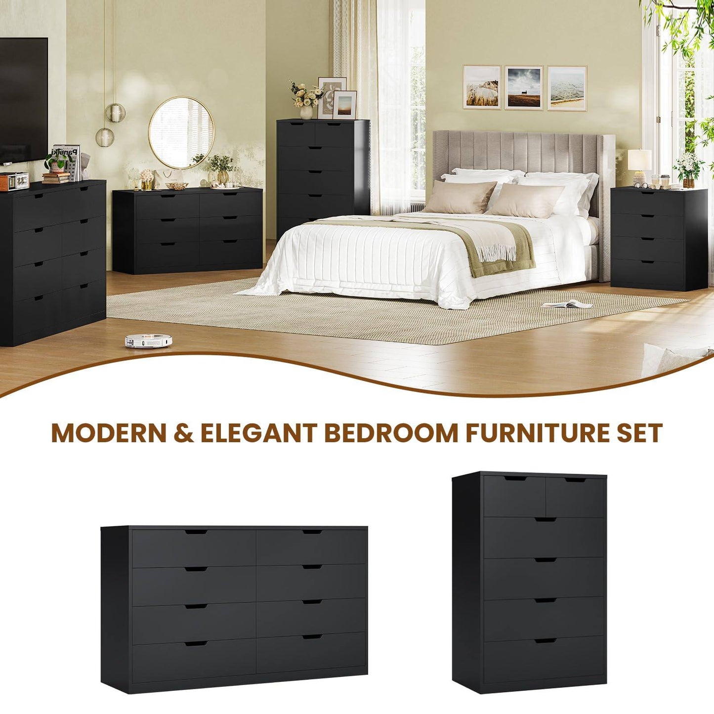 8 Drawers Dresser with Large Capacity Black