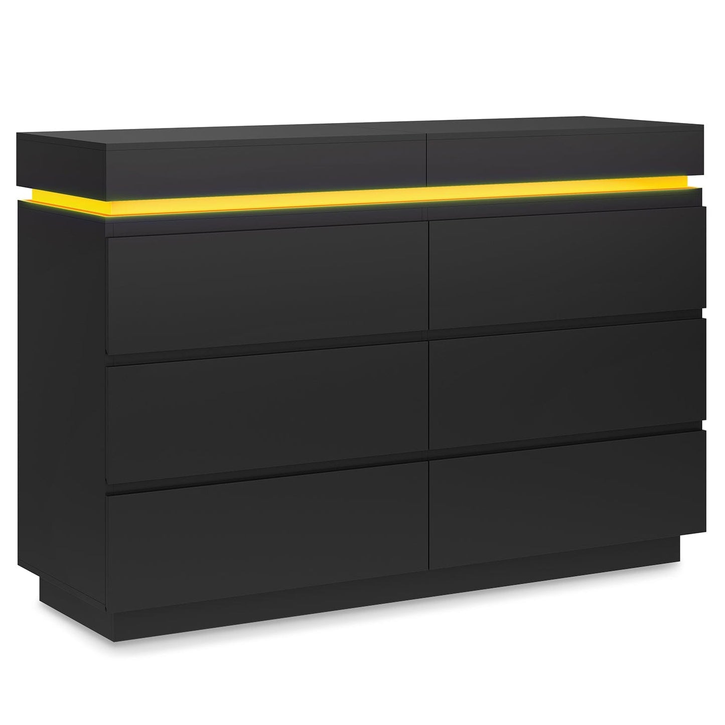 Wide Dresser with LED Lights 6 Drawers Black
