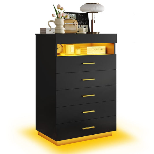 Floating Dresser with 5 Drawers Black
