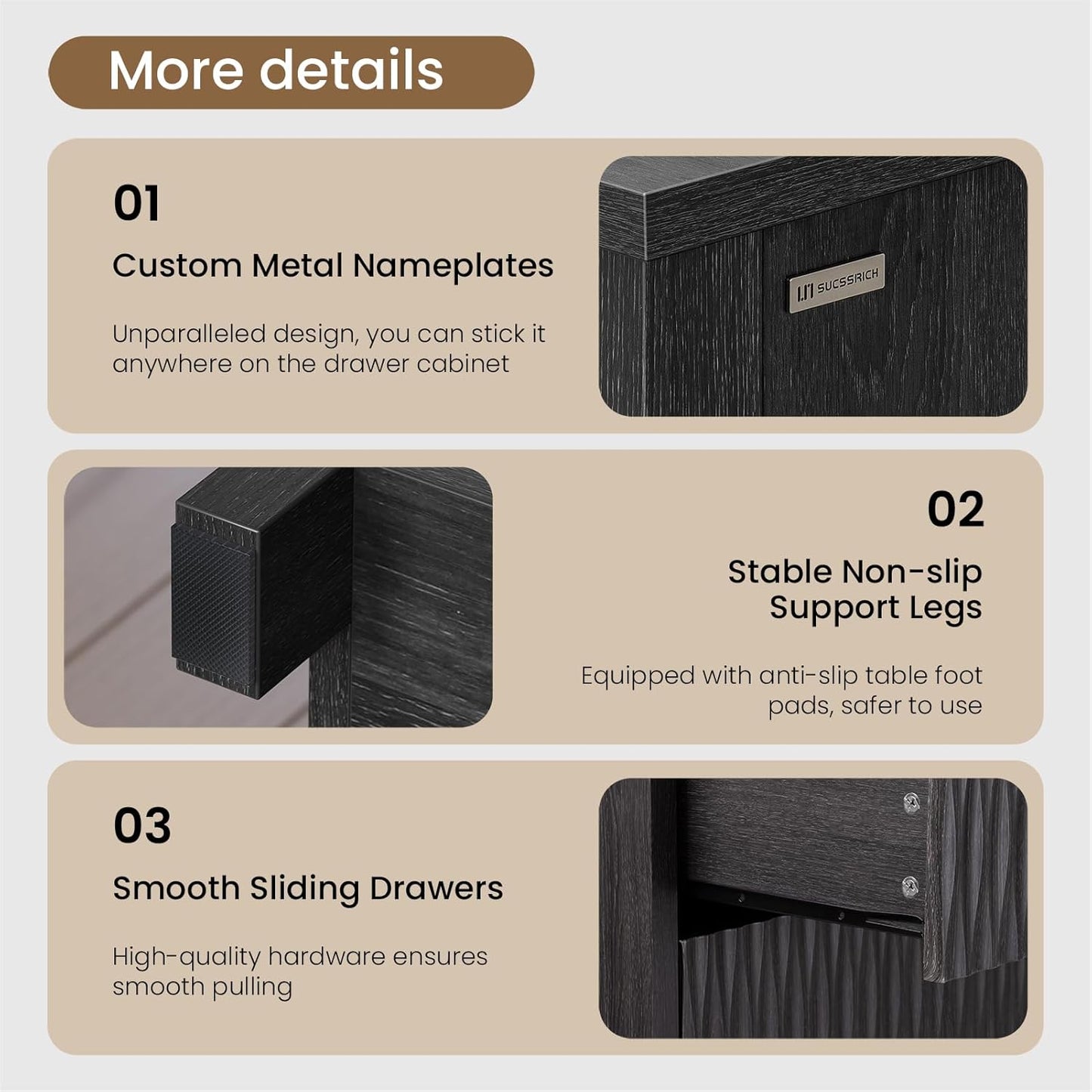 Fluted Tall Dresser with 6 Drawers Black