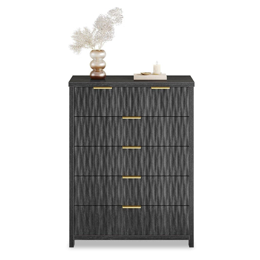 Fluted Tall Dresser with 6 Drawers Black