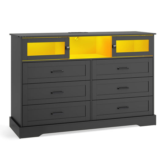 LED Dresser with 6 Storage Drawers Black