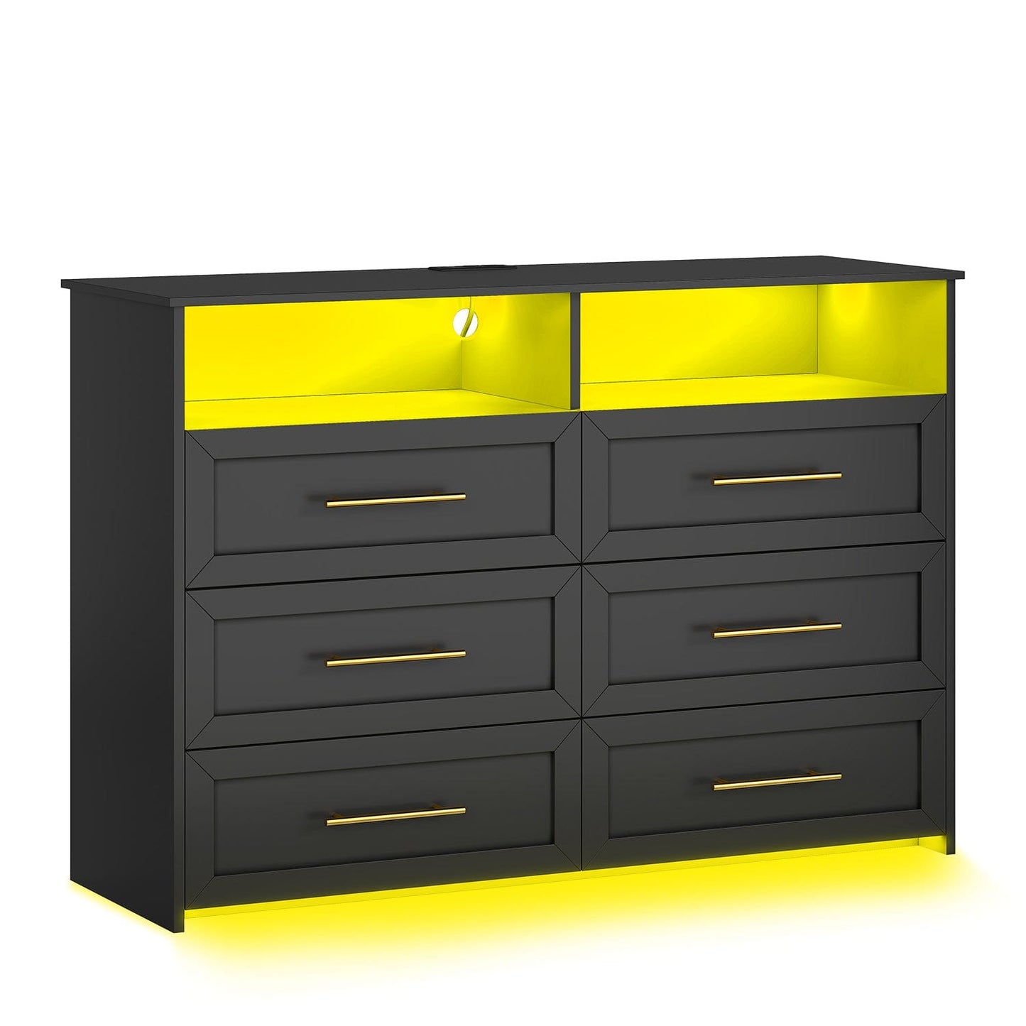 LED Wide Dresser with 6 Storage Drawers Black