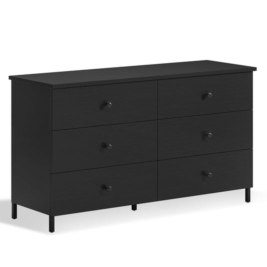 6 Drawers Dresser with Heavy Sturdy Steel Frame Black