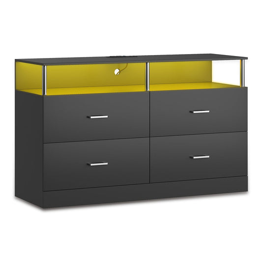 Dresser with 4 Drawers Charging Station Black