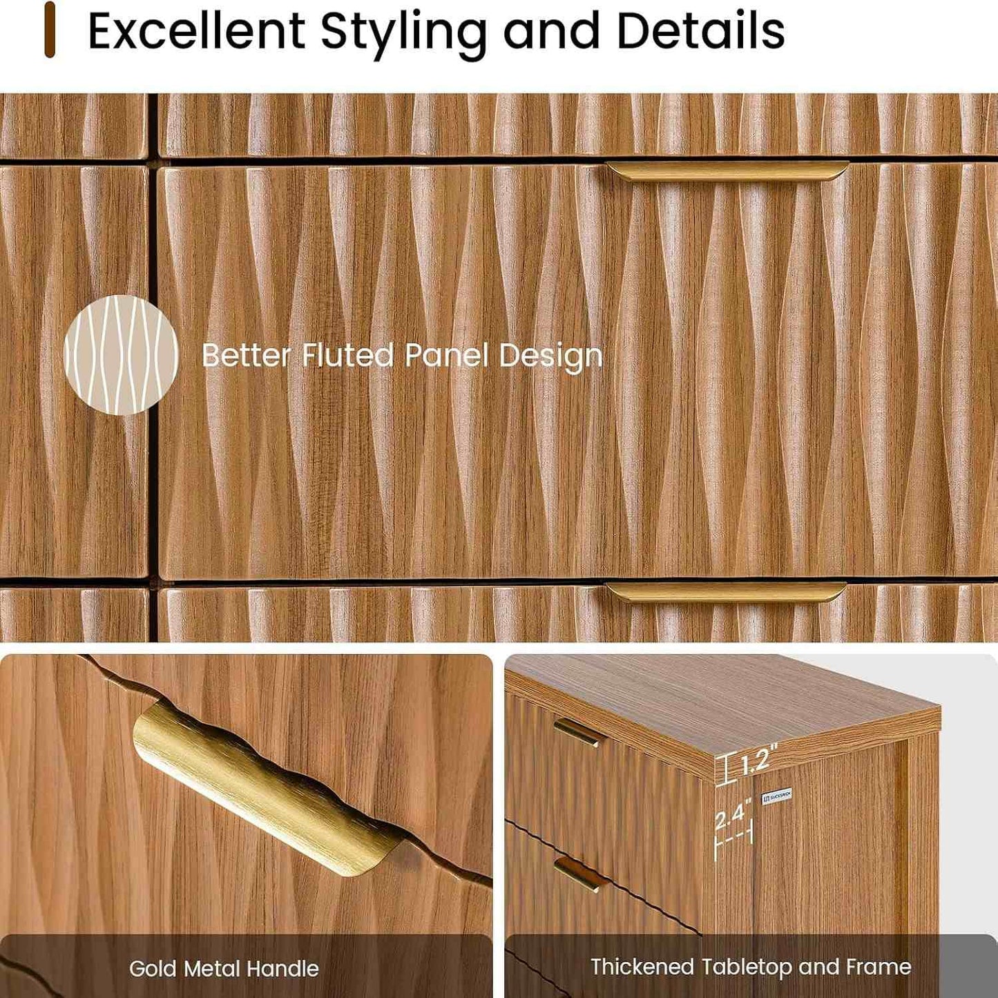 Fluted Dresser with 8 Drawers Brown