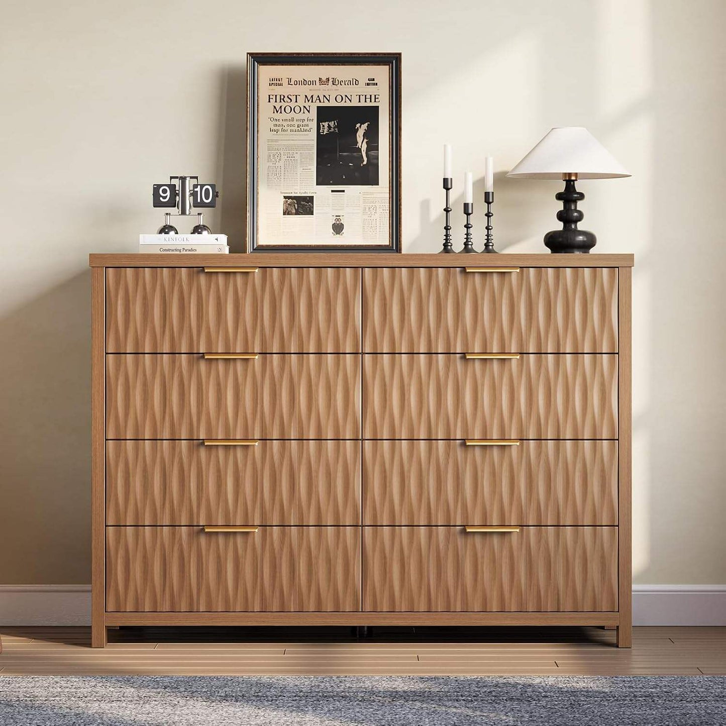 Fluted Dresser with 8 Drawers Brown