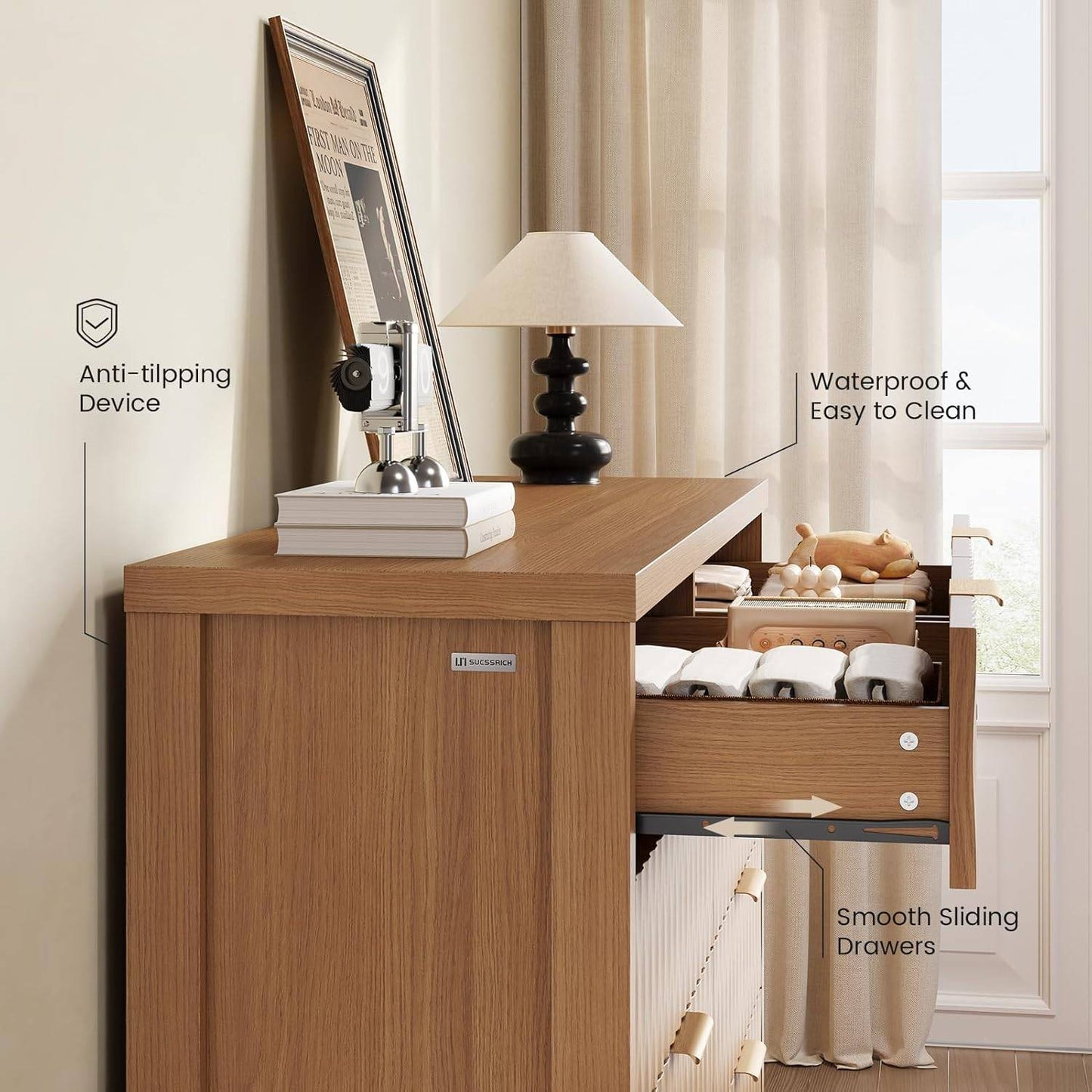 Fluted Dresser with 8 Drawers Brown