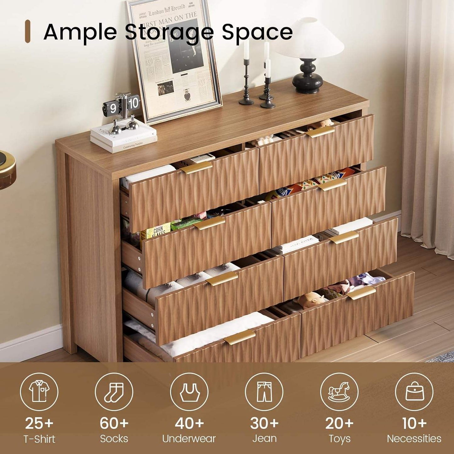 Fluted Dresser with 8 Drawers Brown