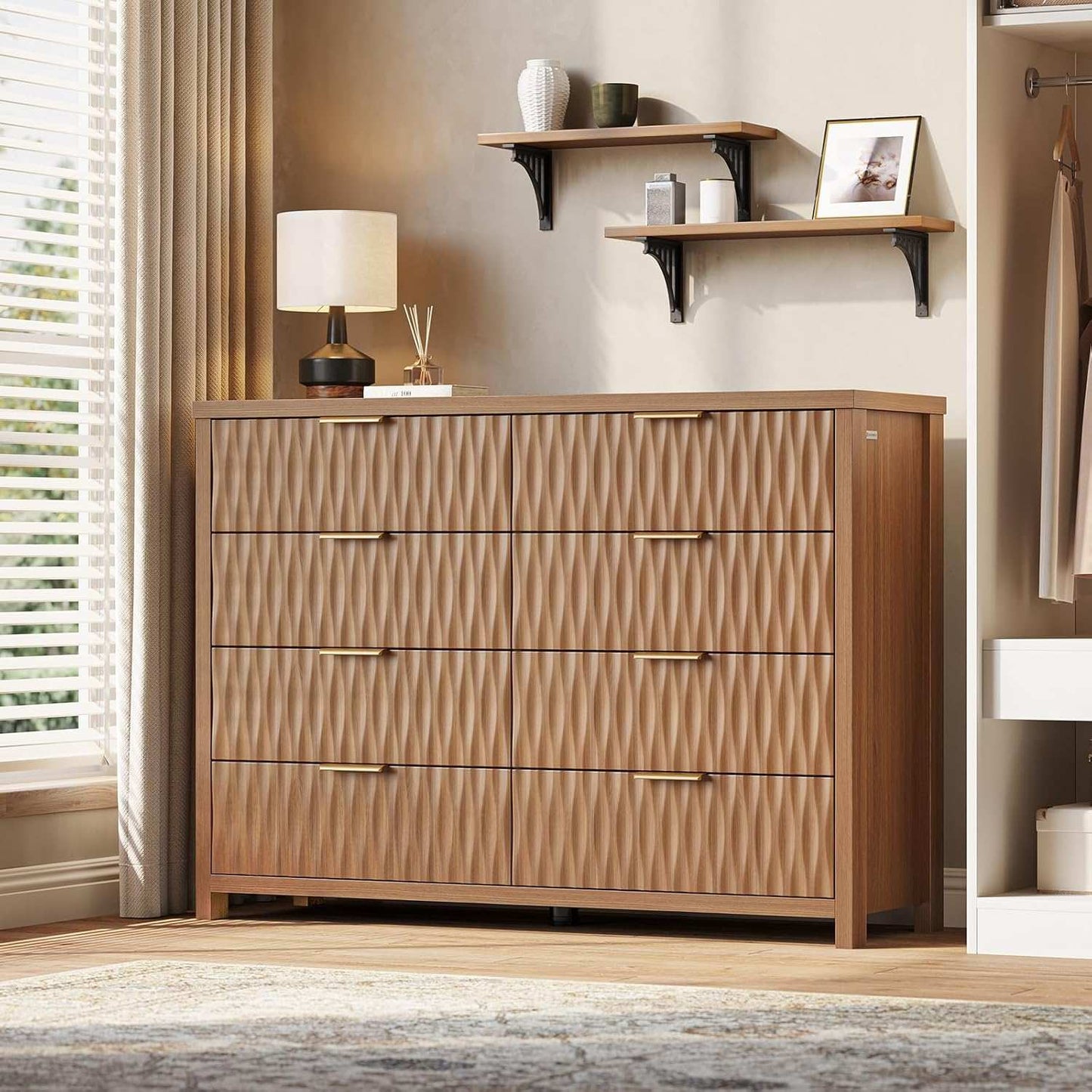 Fluted Dresser with 8 Drawers Brown