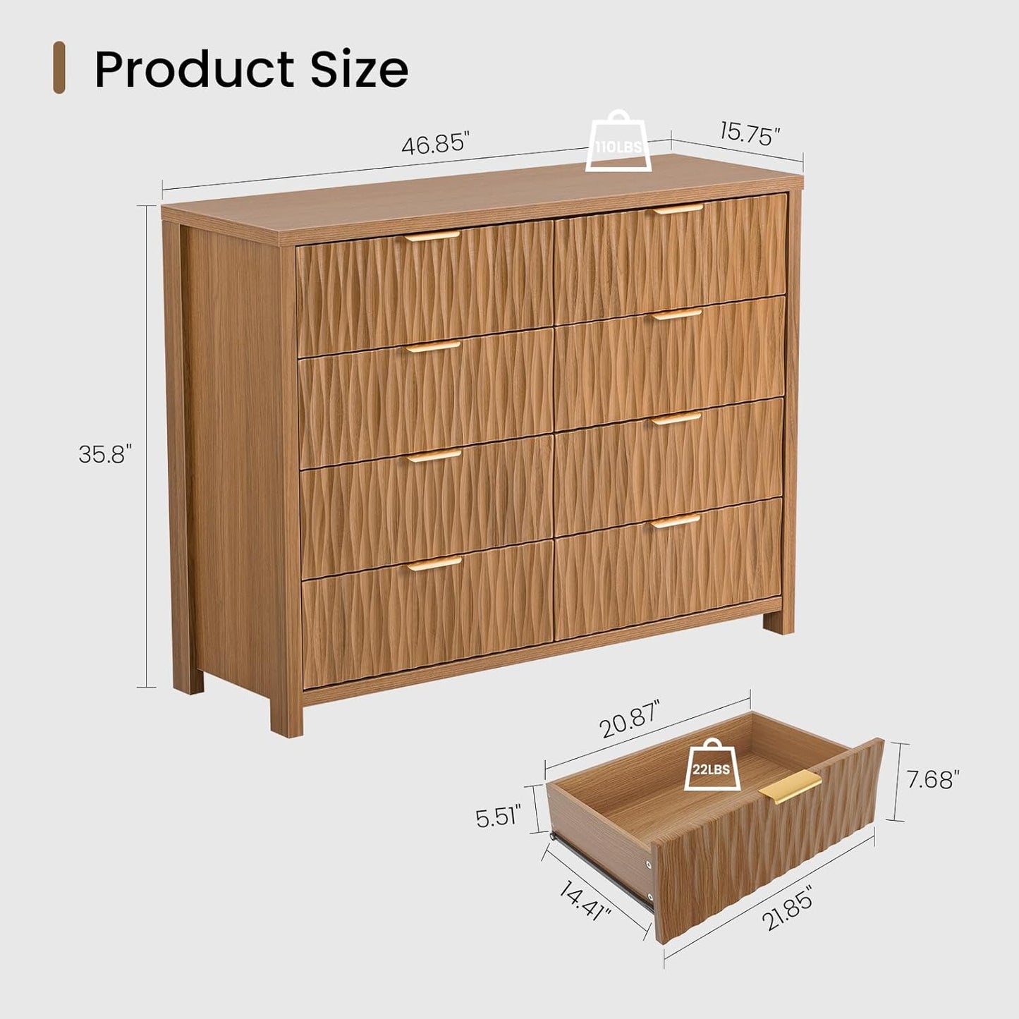 Fluted Dresser with 8 Drawers Brown