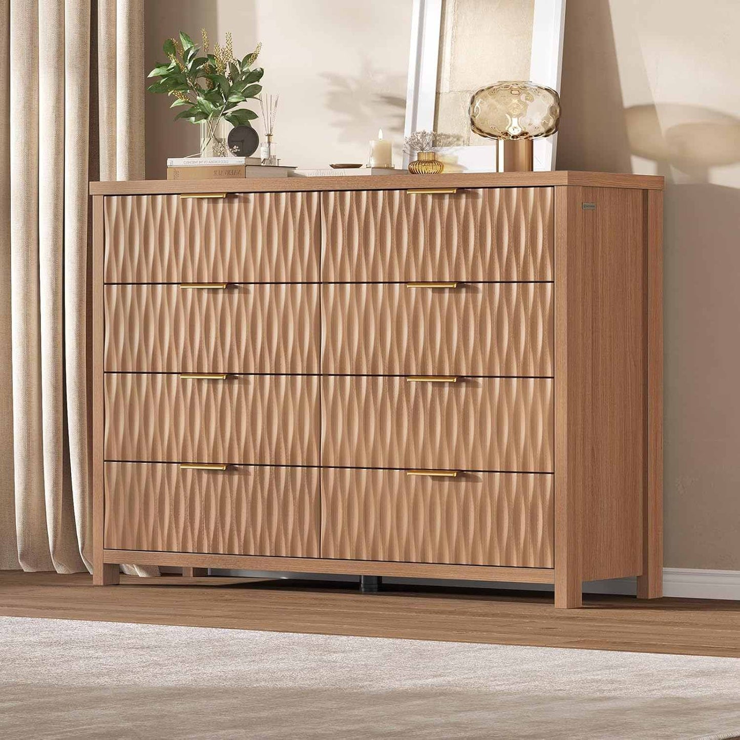Fluted Dresser with 8 Drawers Brown