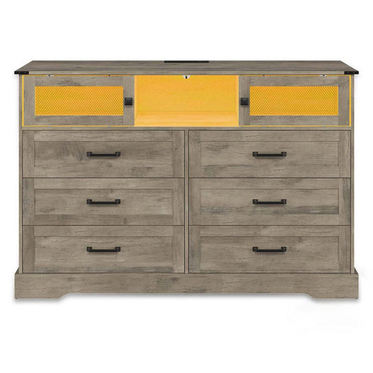 LED Dresser with 6 Storage Drawers Rustic Oak