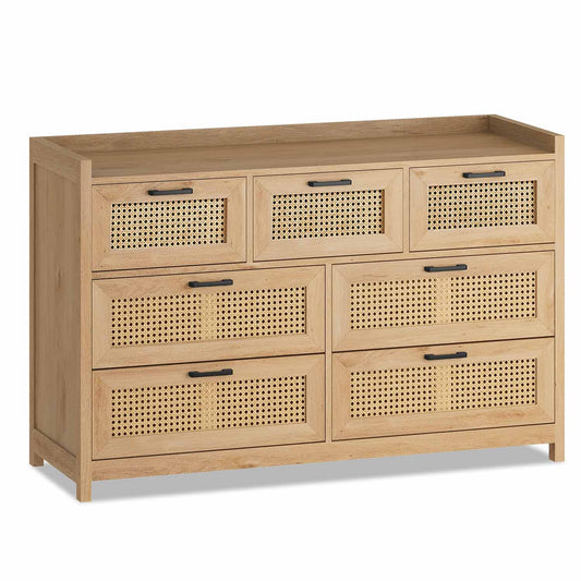 LED Natural Rattan Dresser with 7 Drawers
