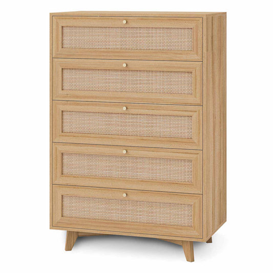 Natural Rattan Dresser with 5 Storage Drawers