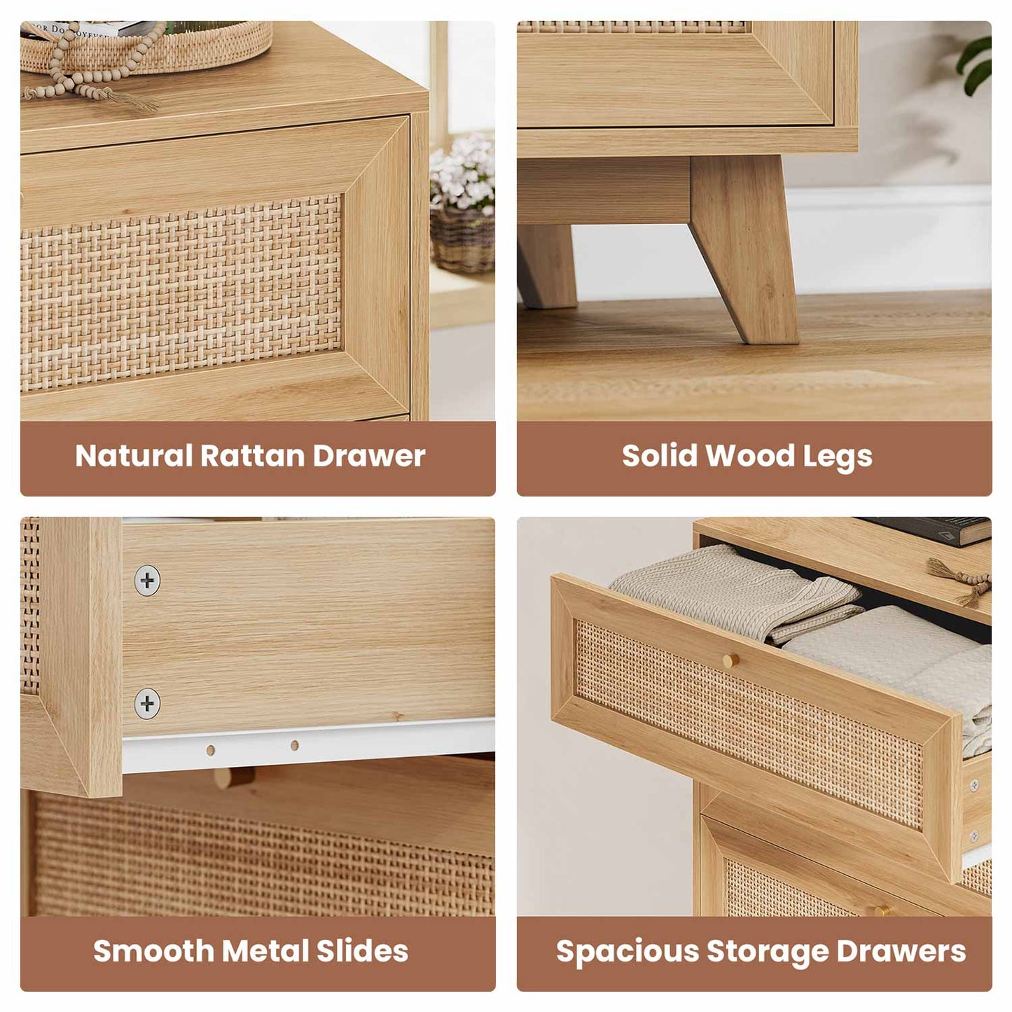 Natural Rattan Dresser with 5 Storage Drawers