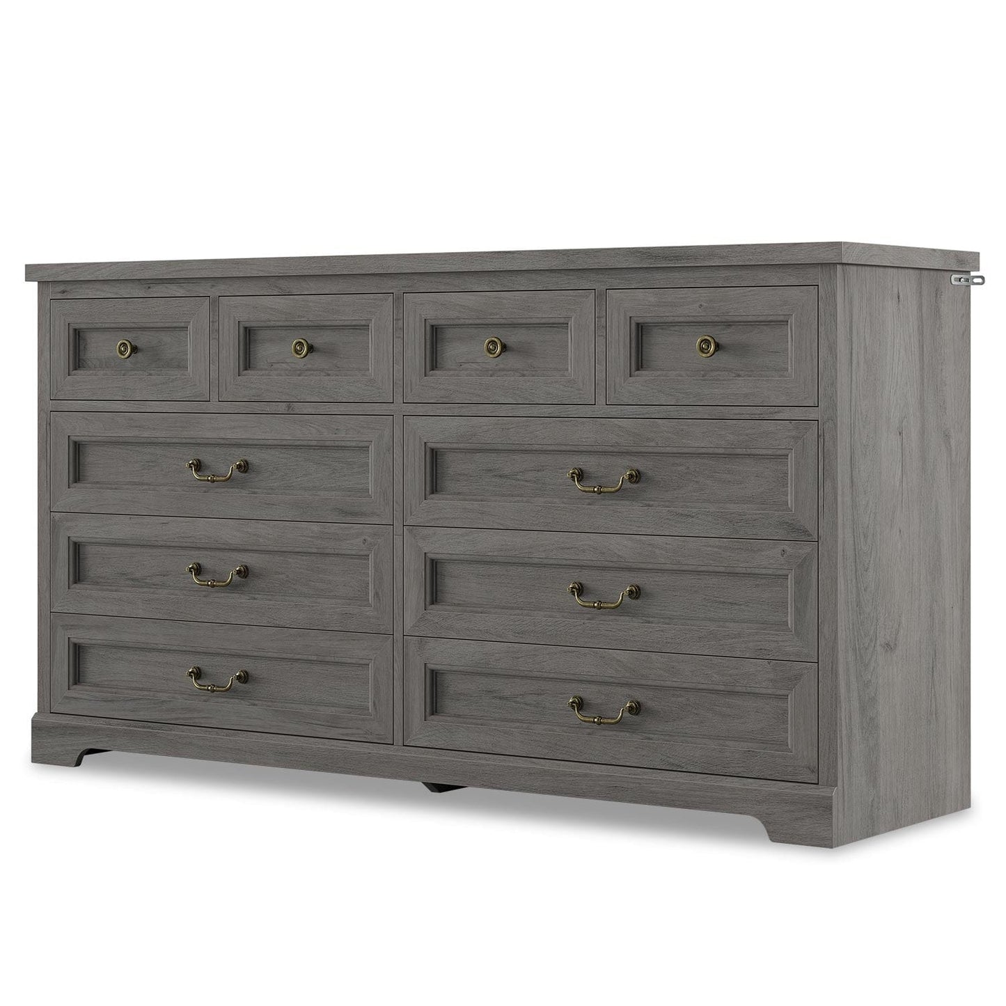 55 Inches Wide Dresser with 10 Storage Drawers Oak Grey