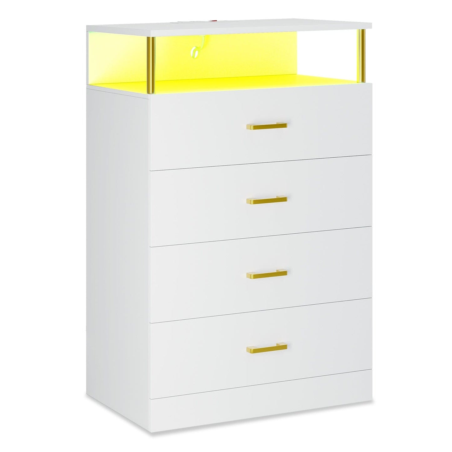 Tall Dresser with LED Lights 4 Storage Drawers White