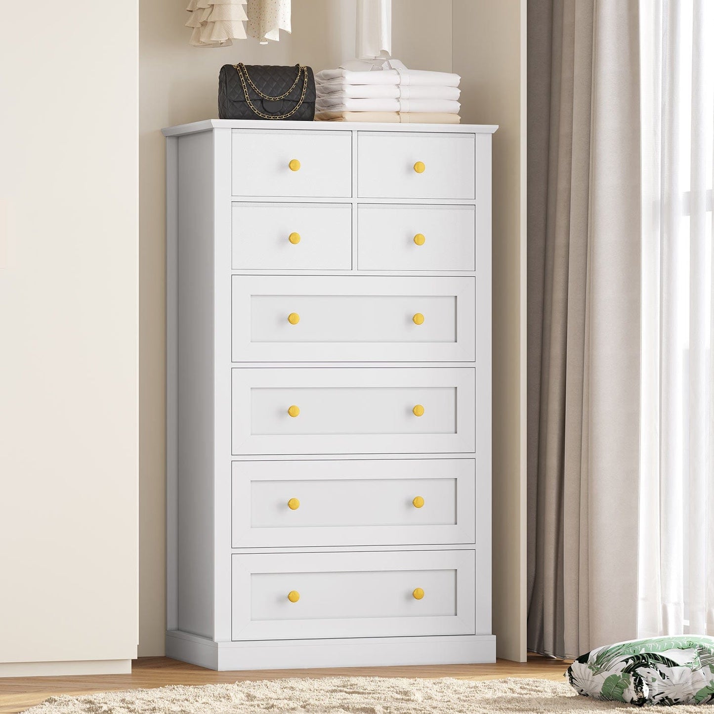 55.1 Inches High Tall Dresser with 8 Drawers White