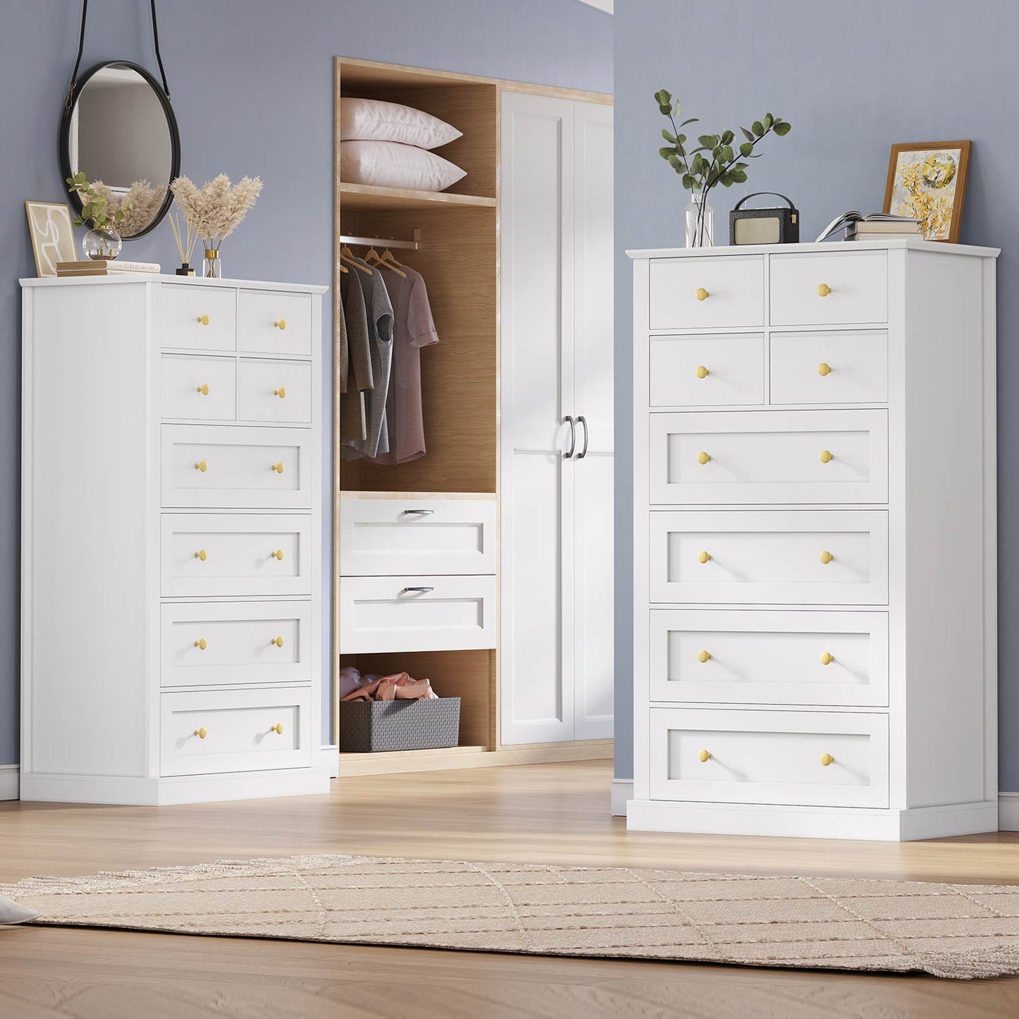 55.1 Inches High Tall Dresser with 8 Drawers White