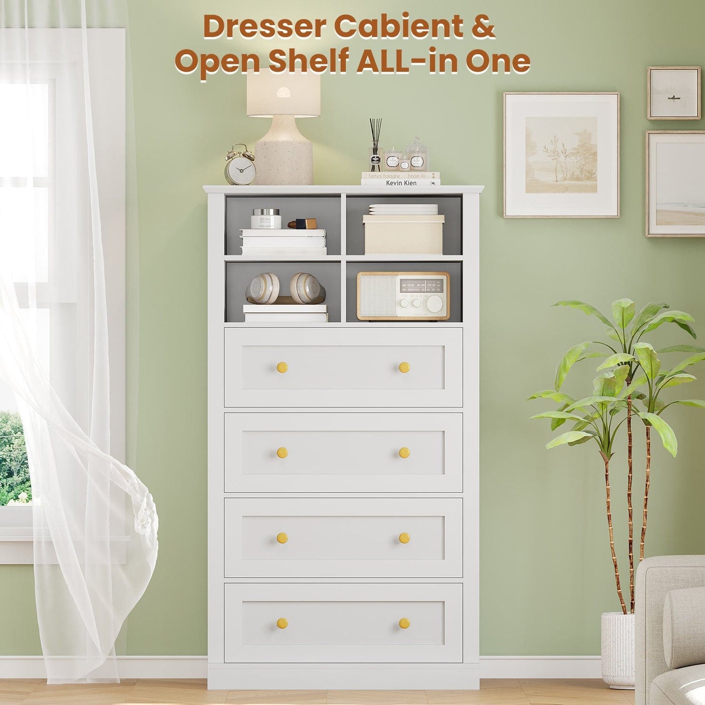 55.1 Inches High Tall Dresser with 8 Drawers White