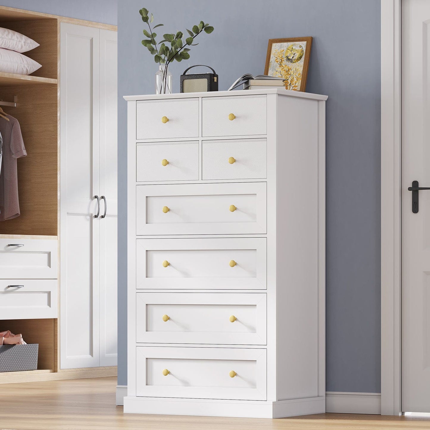 55.1 Inches High Tall Dresser with 8 Drawers White