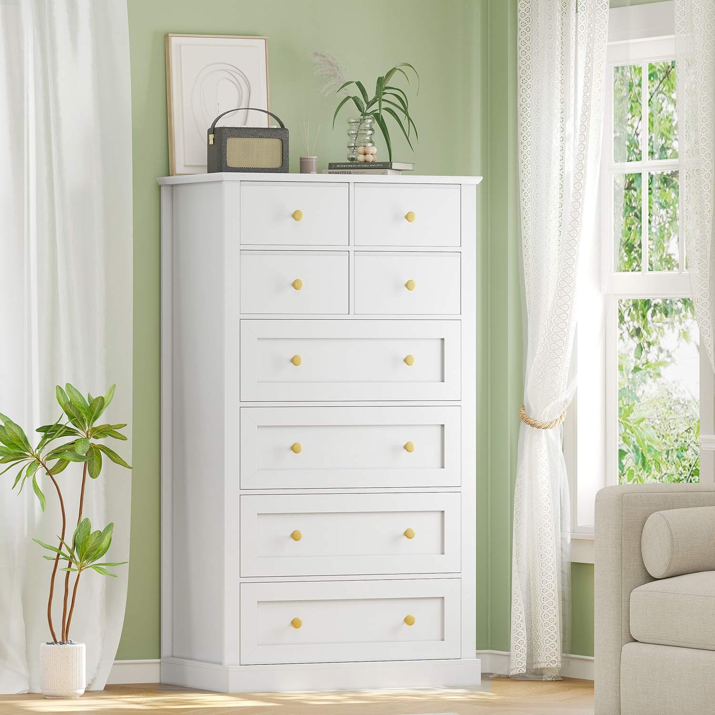 55.1 Inches High Tall Dresser with 8 Drawers White