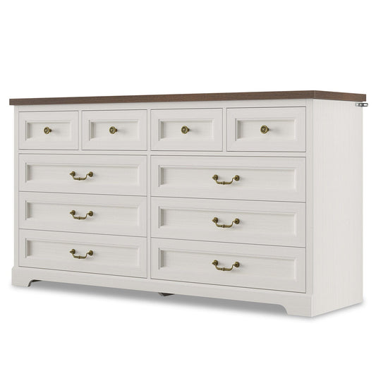 55 Inches Wide Dresser with 10 Storage Drawers White