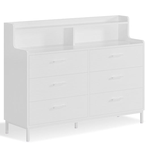 6 Drawers Dresser with Open Storage Space White