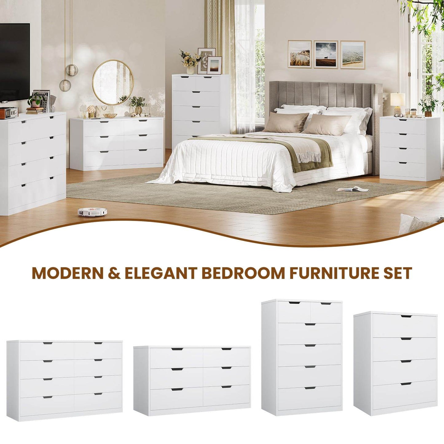 8 Drawers Dresser with Large Capacity White